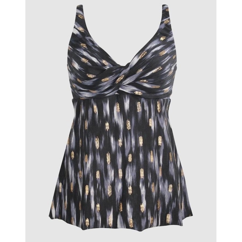Miraclesuit Ayla Tankini Top Black Multi Gold Foil Abstract Sweetheart 12 NEW